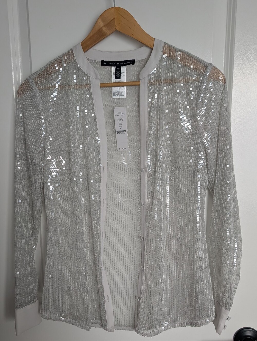 NWT WHBM Sequin Button Down Blouse Size: XS Color: Silver